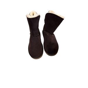 Style & Co Faux Suede Chocolate Brown Fuzzy Winter Boots Buckle Women’s Size 8